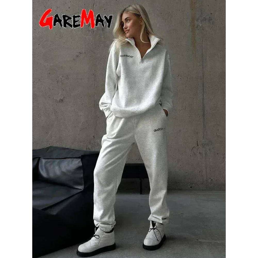 Spring Women's Tracksuit With Zipper Cotton Oversize Classic Pink Two Piece Set Casual Yellow Trouser Suits For Women