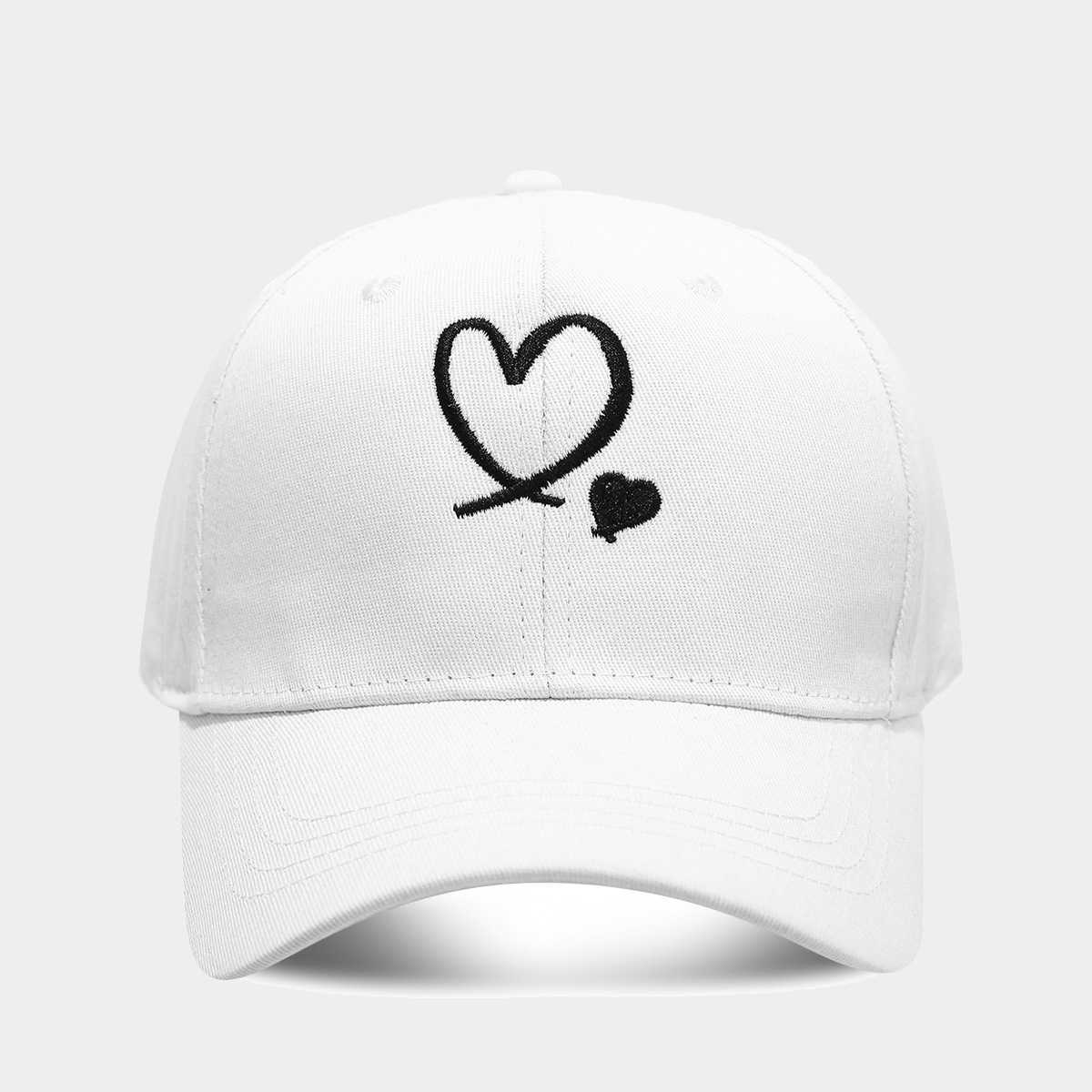 Simple Fashion Heart Embroidery Baseball Cap Couple Casual Versatile Sun Hat Couple Travel Sun Protection Duckbill Cap Trendy H251020