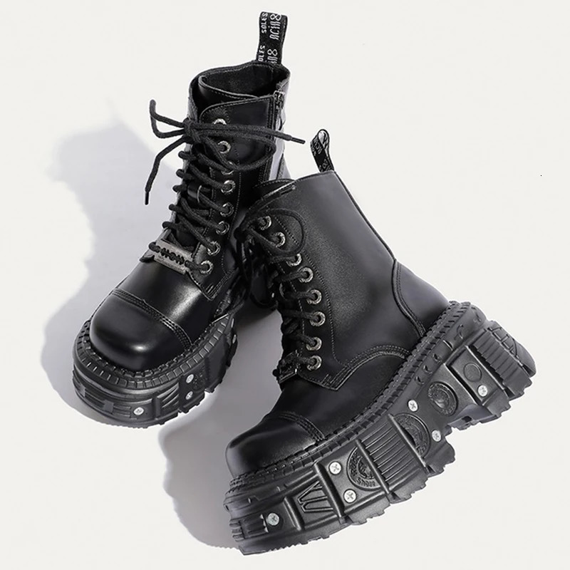 Women Punk Boots Platform Personalized Shoes Leather Cool Boots Retro Chunky High Quality Lace Up Casual Outdoor Shoes 42251020