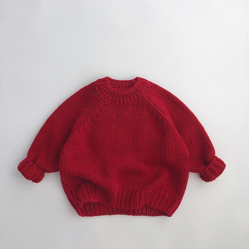 New Fashion Christmas Style New Year Winter Children's Sweater Designer Boys and Girls Fashion Knitted Sweater Retro Red Pullover Shoulder Up