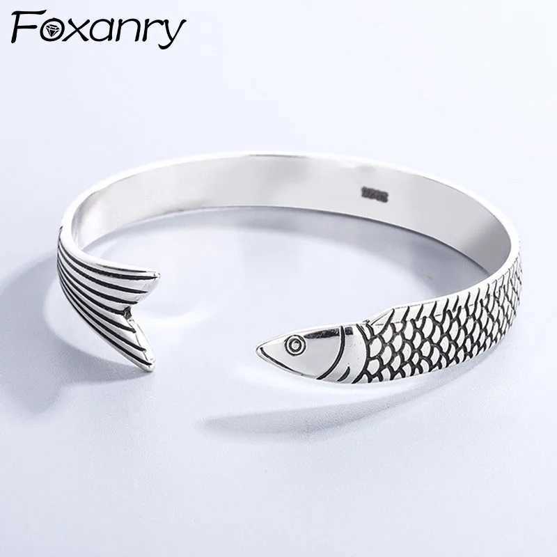 Foxanry Silver Color Bracelet New Trend Punk Vintage Fish Design Bangles Party Jewelry Birthday Gifts Couples Accessories J251021