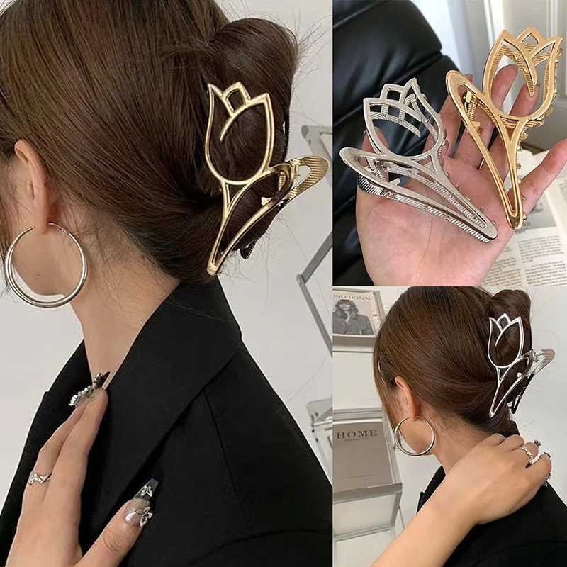 Tulip Hair Catch Metal Hair Claw Women Shark Clip Hairpin Female Headwear Girl Headdress Hair AccessoriesW254021