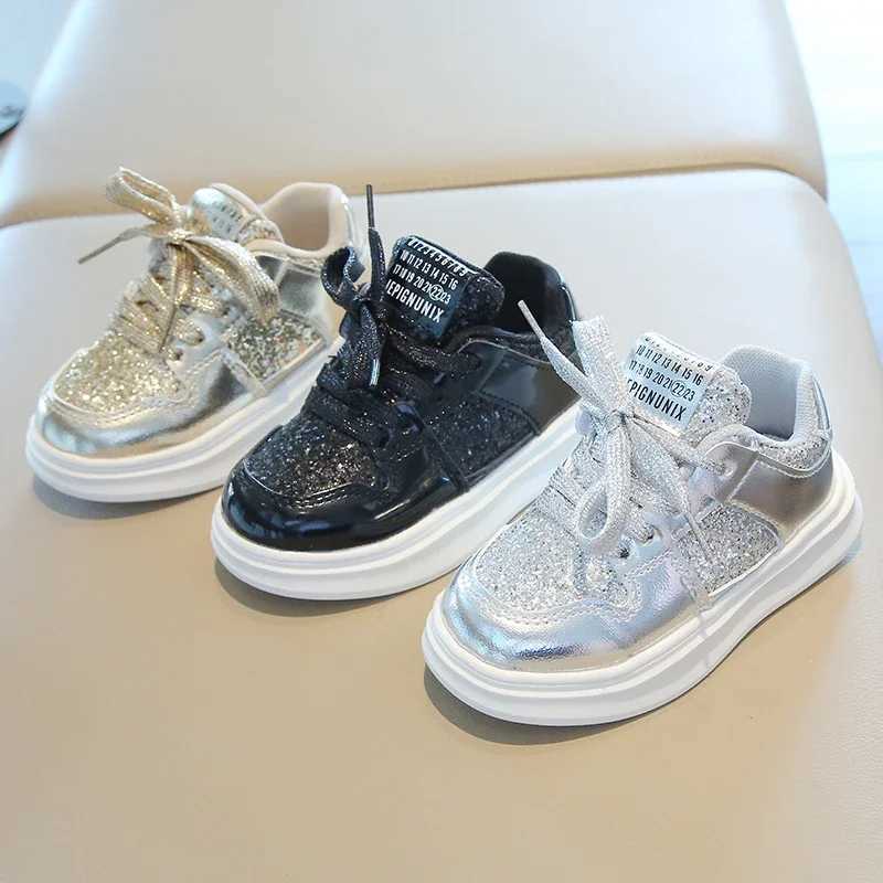 Girls Gold Sequins Platform Sneakers Autumn Fashion Casual Sports Shoes Thick Bottom Vulcanized Shoes Kids Flats Heels Shoes W251021