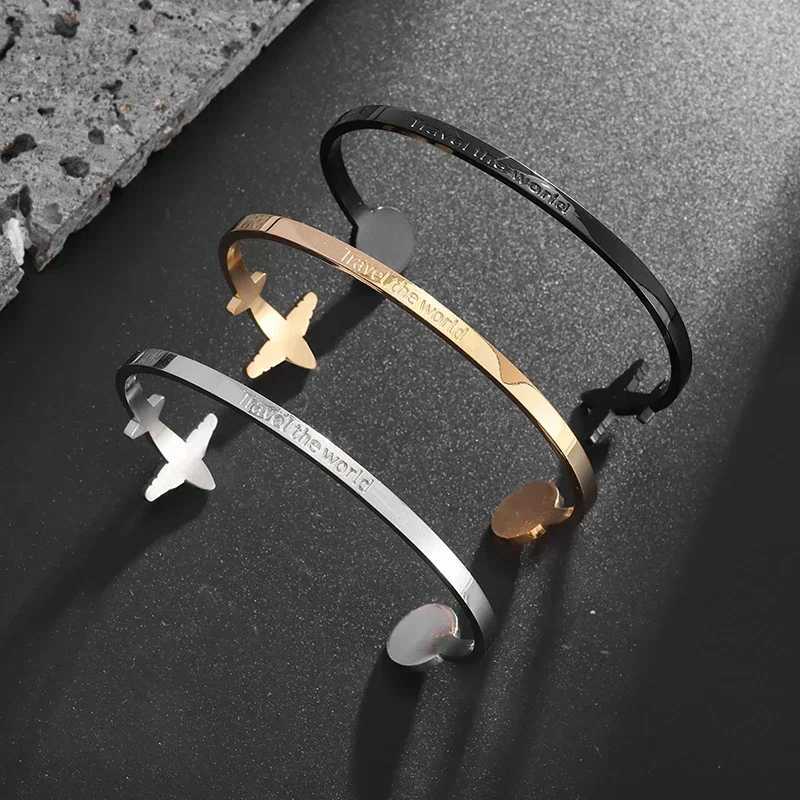 Stainless Steel Airplane Globe Opening Adjustable Bracelet Mens and Womens Cuff Bracelet Fashion Casual Jewelry J251021