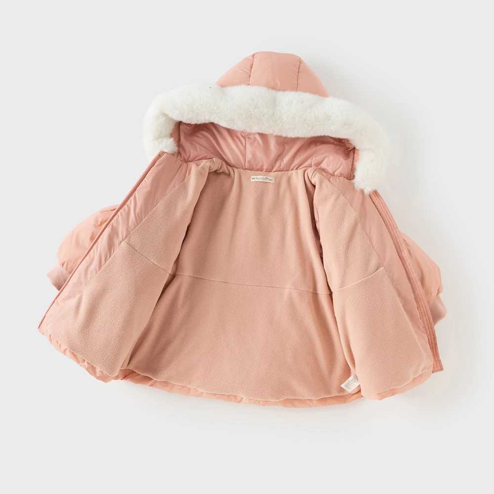 Dave Bella Girls Down Jacket Autumn Winter Children Plush Hooded Thick Overcoat Baby White Duck Down Top Kids Clothing DB4253766T251021