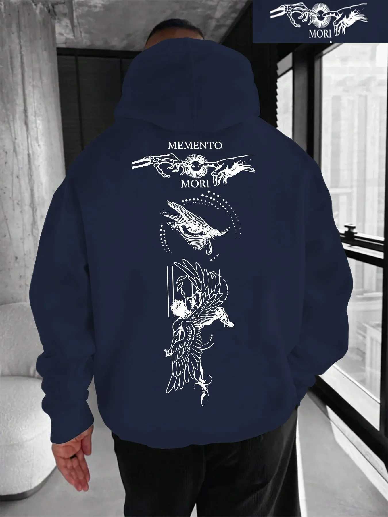 Hot selling mens autumn fashion angel falling print comfortable soft hooded sweatshirt outdoor city high street W251021