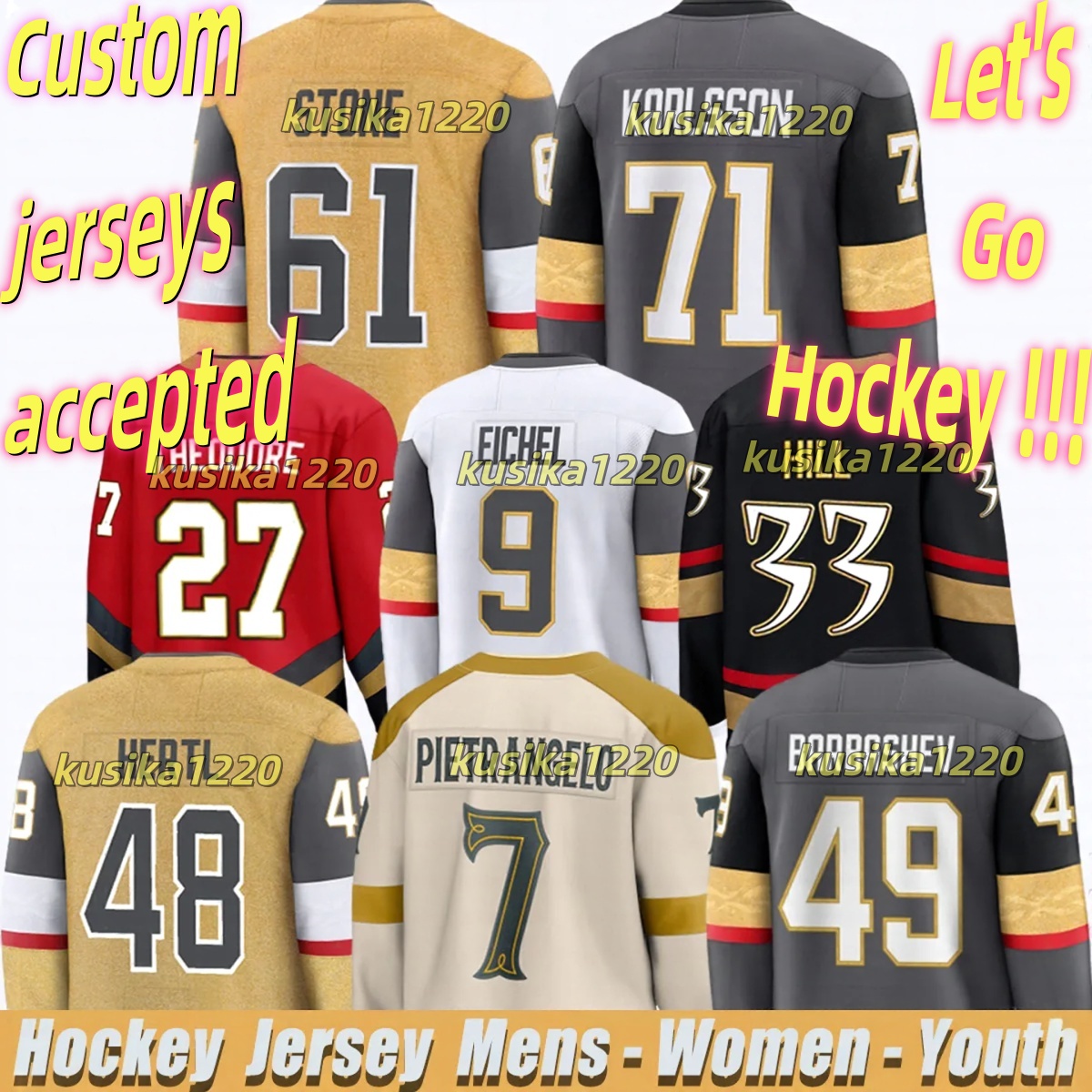 61 Mark Stone vegas golden hockey jersey knights jersey Jack Eichel William Karlsson Alex Pietrangelo Ivan Barbashev Shea Theodore Adin Hill Tomas Hertl jerseys