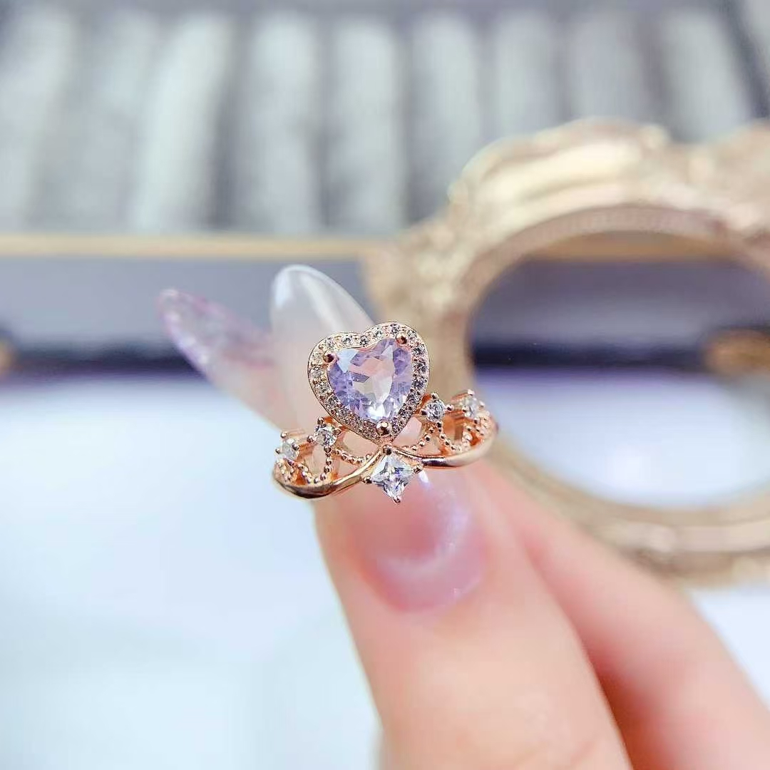 Vintage 925 silver crown ring natural amethyst ring 6mm real light purple amethyst jewelry with 18K gold plating