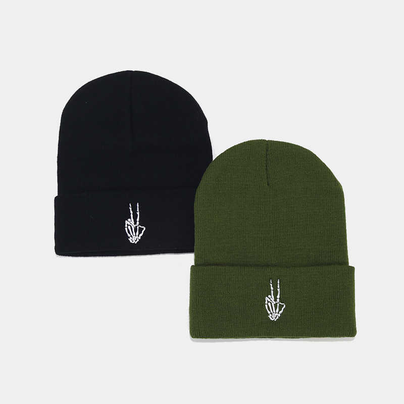 Autumn Winter High Quality Skull Finger Embroidery Knitted Hat Men and Women Fashion Hip Hop Hat Hat H251020