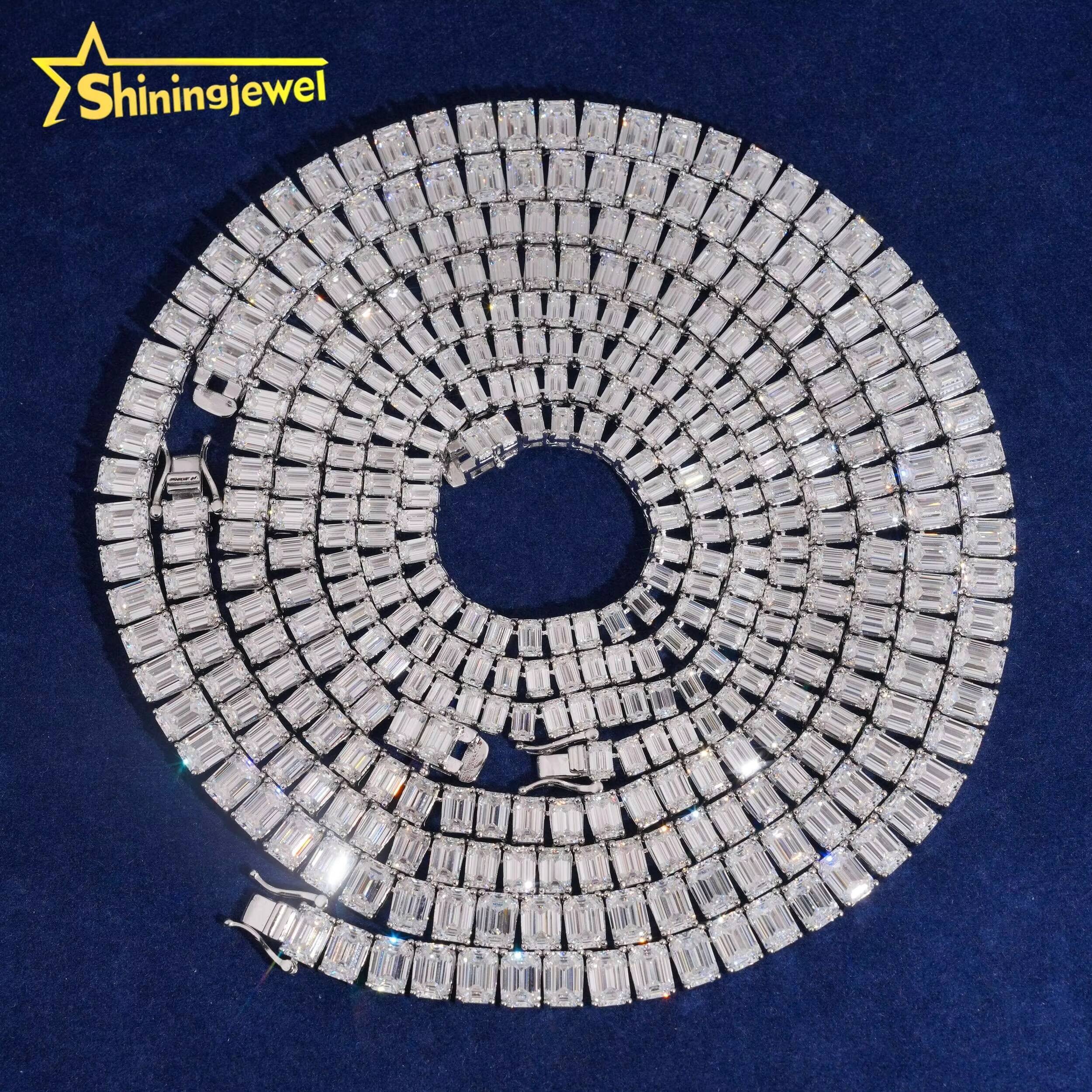 Hip Hop Jewelry 925 Silver Top Quality GRA Certificate Emerald Cut Moissanite Diamond Tennis Chain