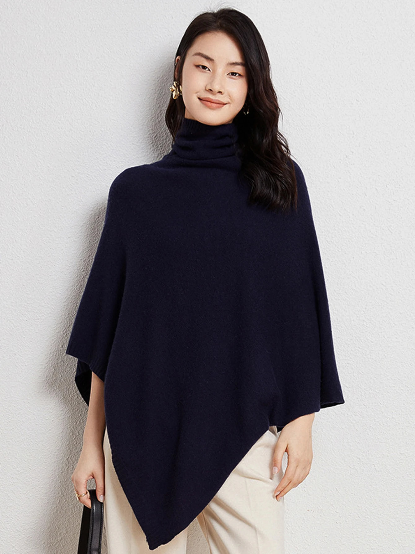 100Wool Turtleneck Poncho Pullover Shawls Women Knitted Irregular Cloak Fashion Soft Warm Wollen Bat Sleeve Loose Thin Coat 251021