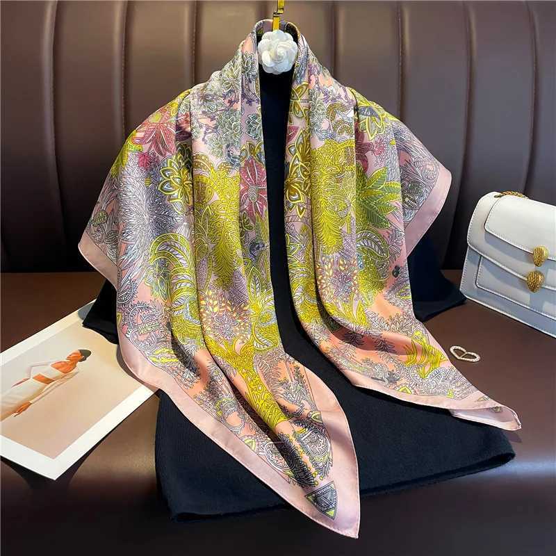 Luxury 90cm Twill Square Scarf For Wen Spring Print Hair Band Hijab Foard Sunsceen Neckerchi Shawl Wraps EcharpeW251021