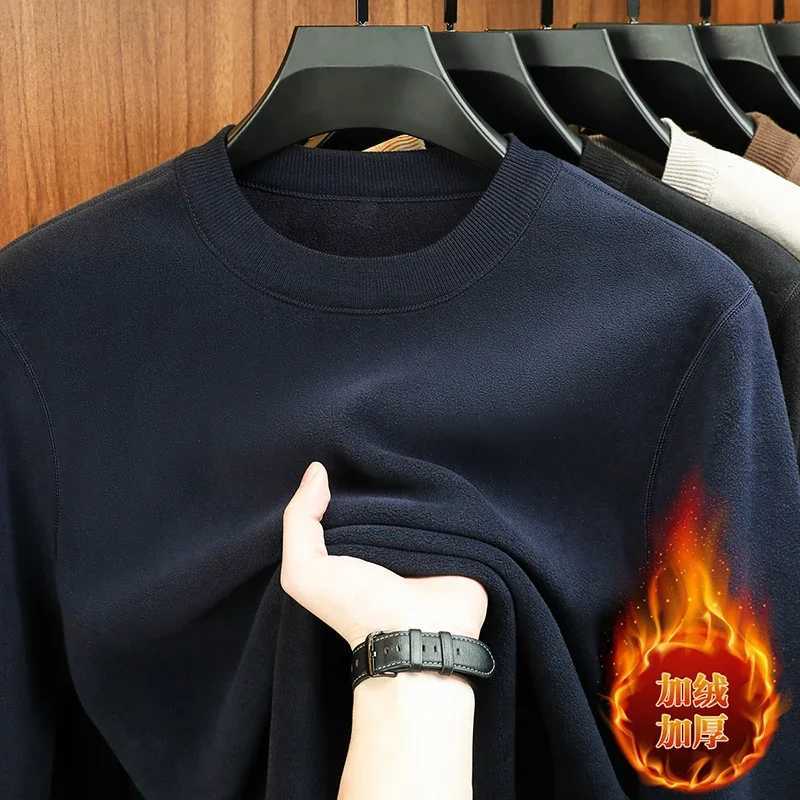 Mens Velvet Hoodie Long Sleeve round Neck Solid Color Autumn Winter Fashion Casual Versatile Top W251021