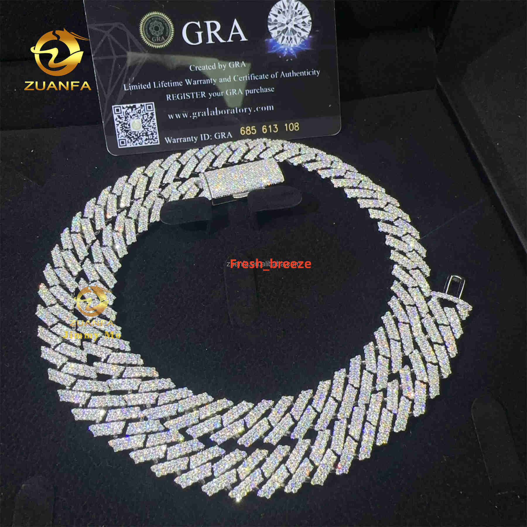 In Stock Fashion Hip Hop Style Jewelry Iced Out 925 Solid Silver Rhodium Plated FL Top Quality Moissanite Miami Cuban Link Chain