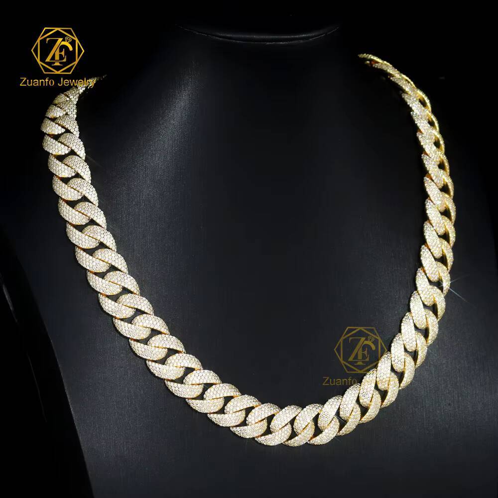 Yellow Gold 615mm Moissanite 4 Rows Cuban Link Necklace Miami 925 Silver Hip Hop Jewelry Moissanite Cuban Chain
