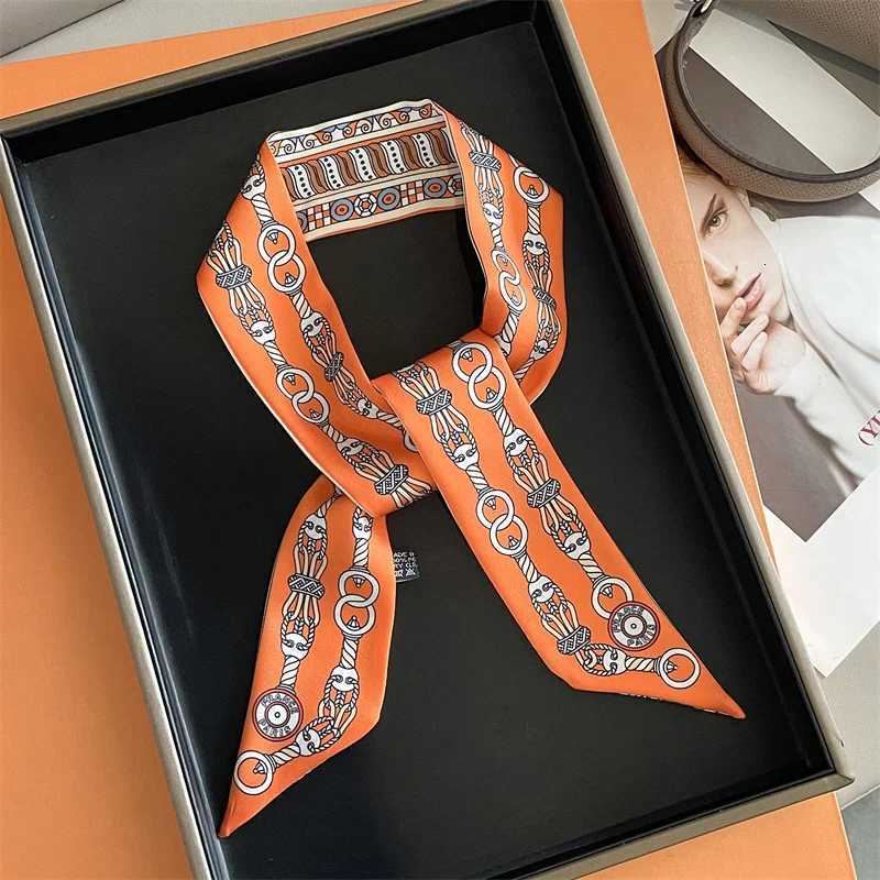 Fashion Skinny Silk Scarf for Women Fashion Hair Ribbons Headbands Bandana Female Bag Wrist Wrap Neckerchief Foulard Neck Ties W251021