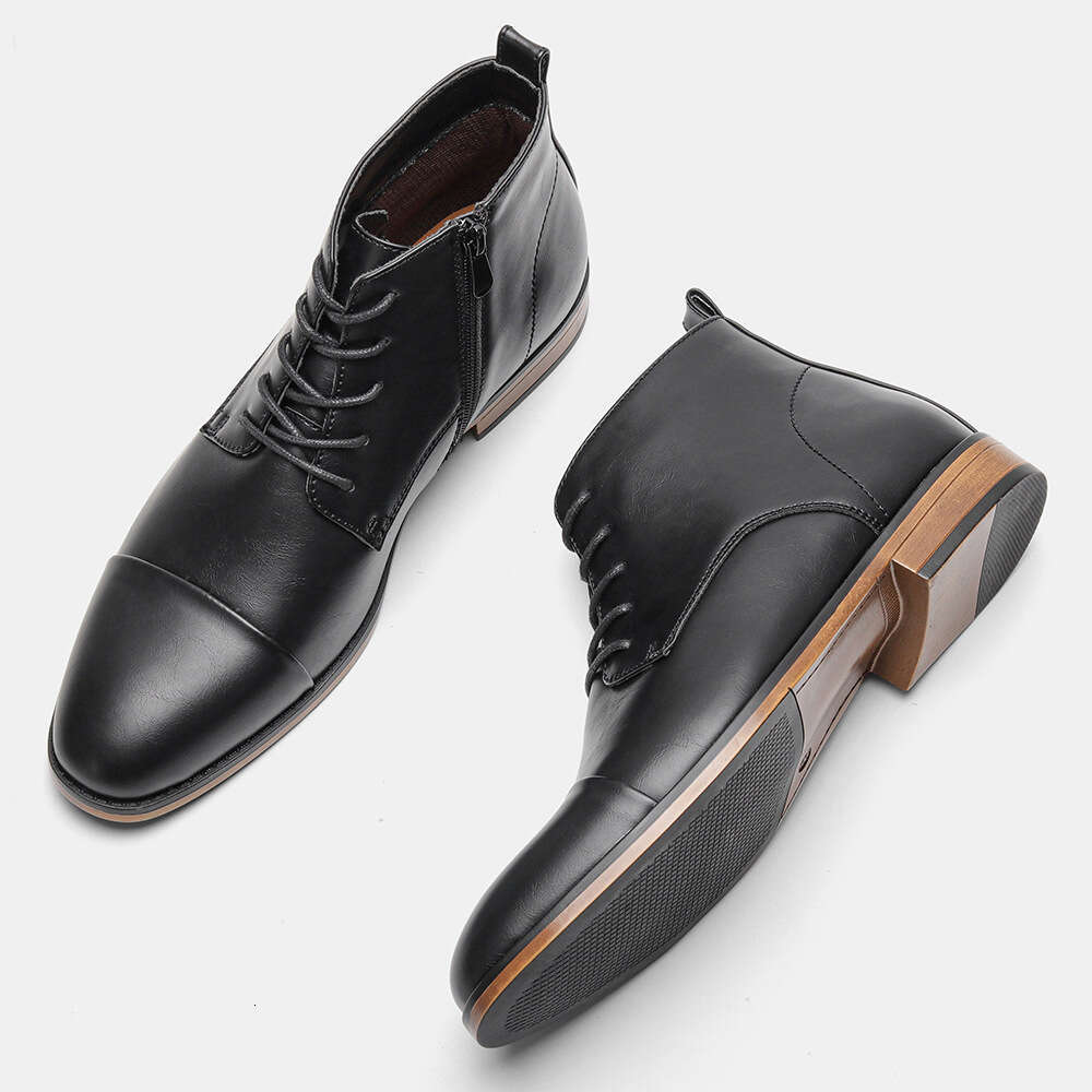 39~50 Large Size Chelsea with Inside Zipper Classic Wooden Heel Ankle Men's Leather Boots