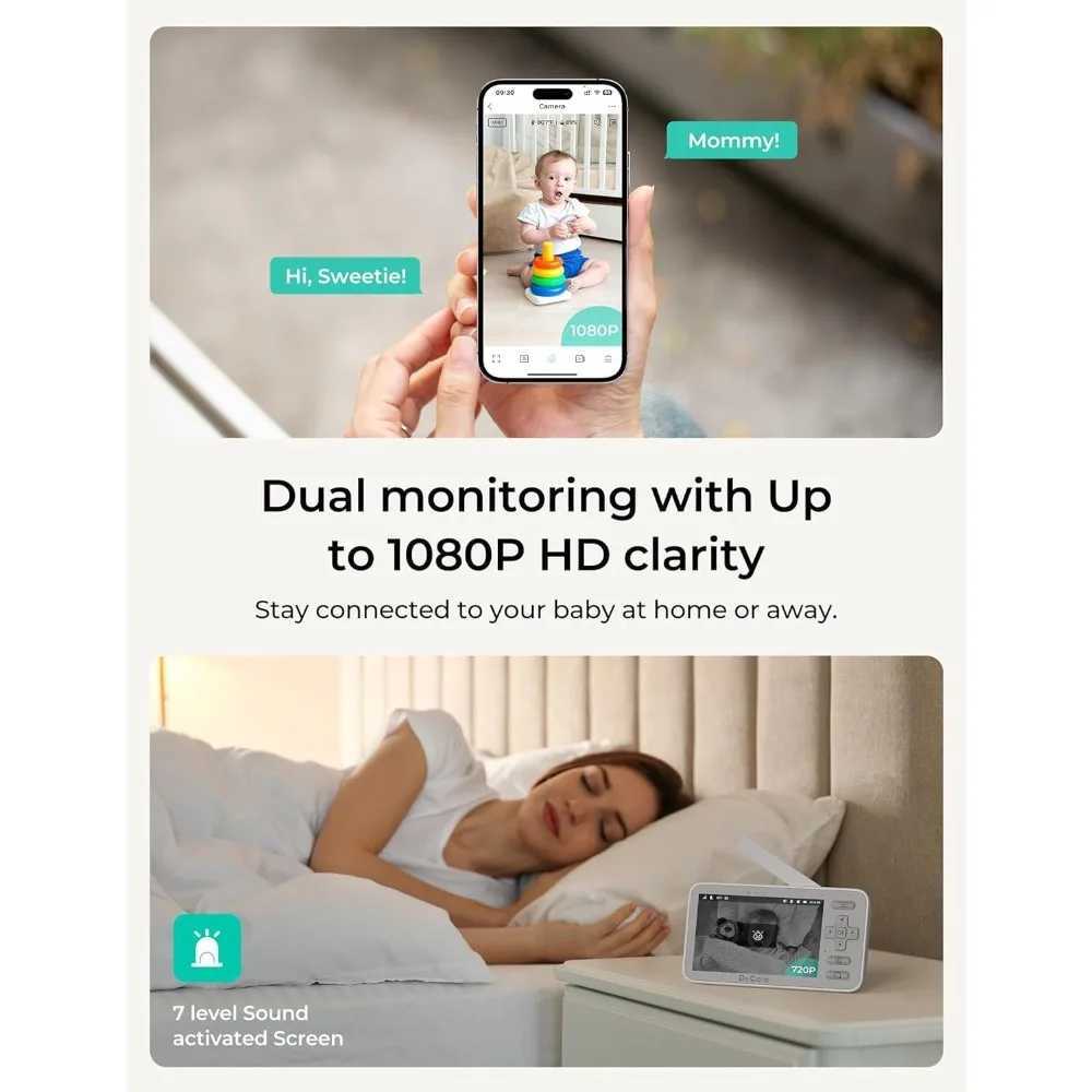 VistaView Lite Smart WiFi Baby Monitor with 2 Cameras 4 720P Split Screen 1080P Camera App Control Motion Alerts Night Vis J251121