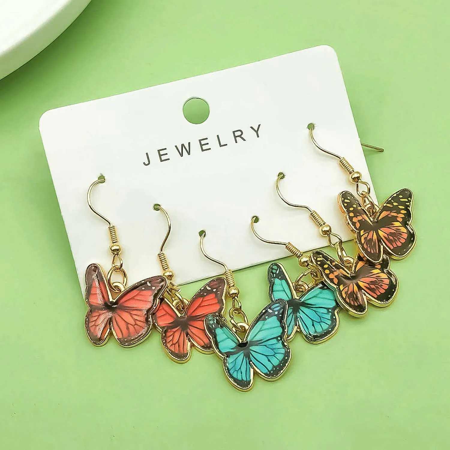 3pairs Fashion Enamel Colorful Butterfly Design Drop Earrings Jewelry Gifts For Women And Girls J251021
