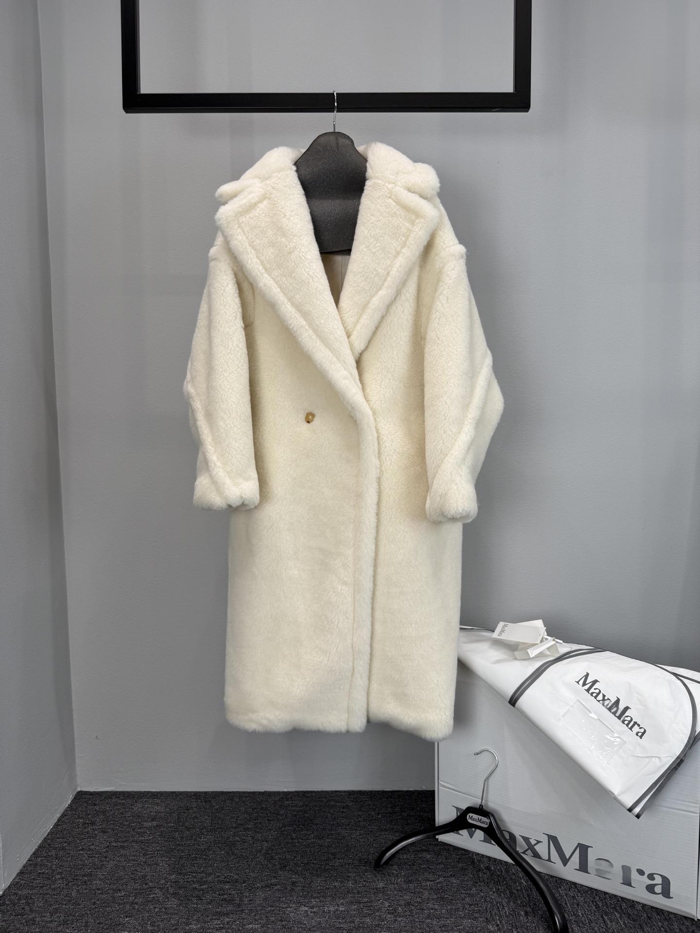 25ss Teddy Bear Women Coat Winter Grand And Luxurious Long Length Thick Warm Max Drop-shoulder Sleeve Alpaca Sheep Wool Mulberry