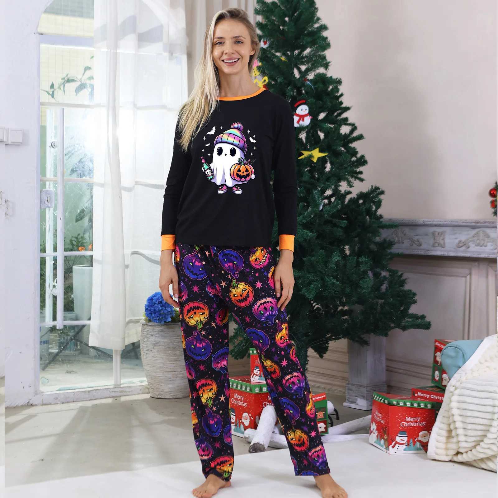 New Long Sleeve Pajamas Set For Family Matching Outfits Horror Halloween Carnival Sleepwear Casual Nightwear Women Men Clothes L251021874K
