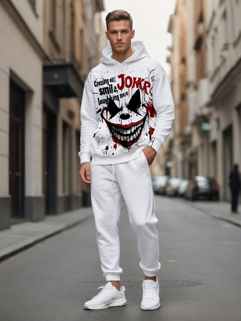 Men's Ankle-Length Knitted Hoodie Casual Outdoor Polyester Sweatshirt Gradient Color Print with Adjustable Drawstring - LMWY00166