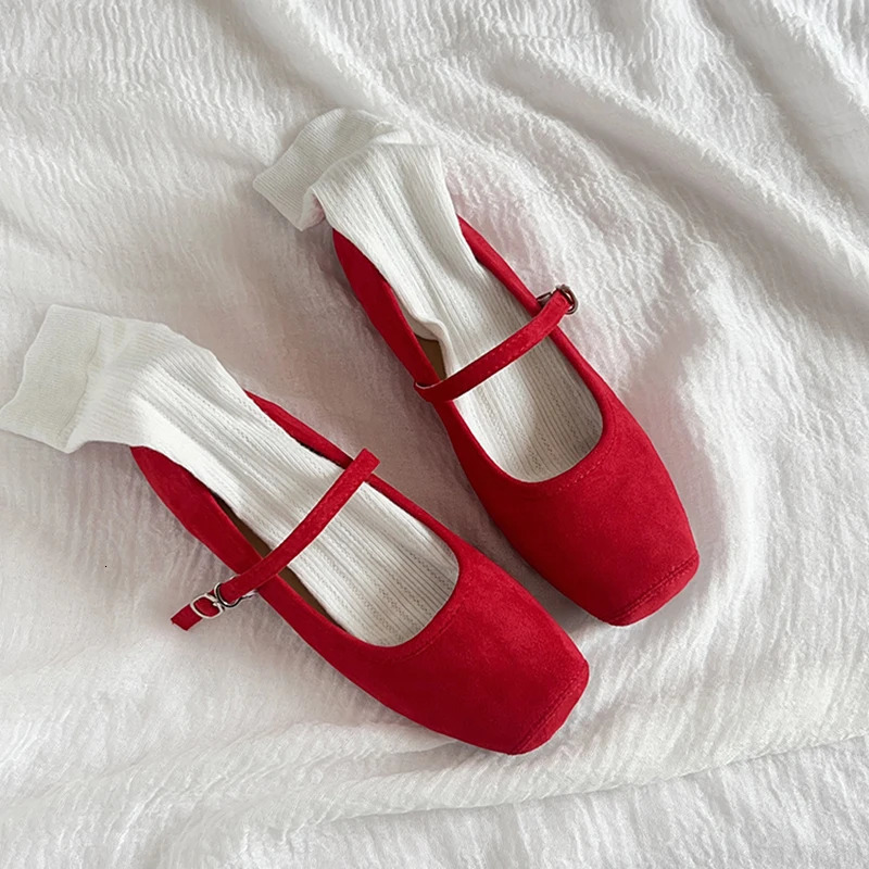 2025 Women Flat Fashion Velvet Ladies Eelgangt Mary Jane Shoes Square Toe Shallow Slip On Ballerinas Shoes Soft Ballet 251021