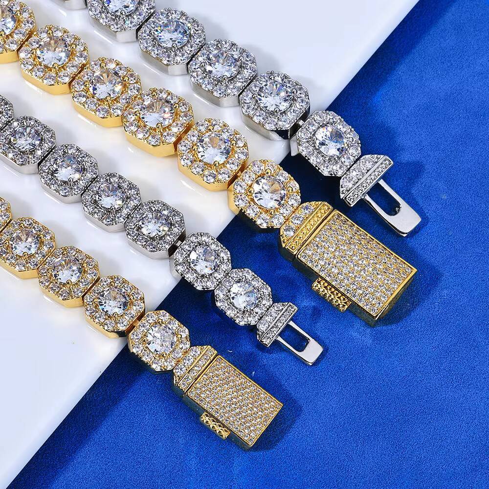 Hip Hop Square Rock 925 Sterling Silver Tennis Chain Luxury 7mm Custom VVS Moissanite Diamond Cluster Tennis Chain Necklace