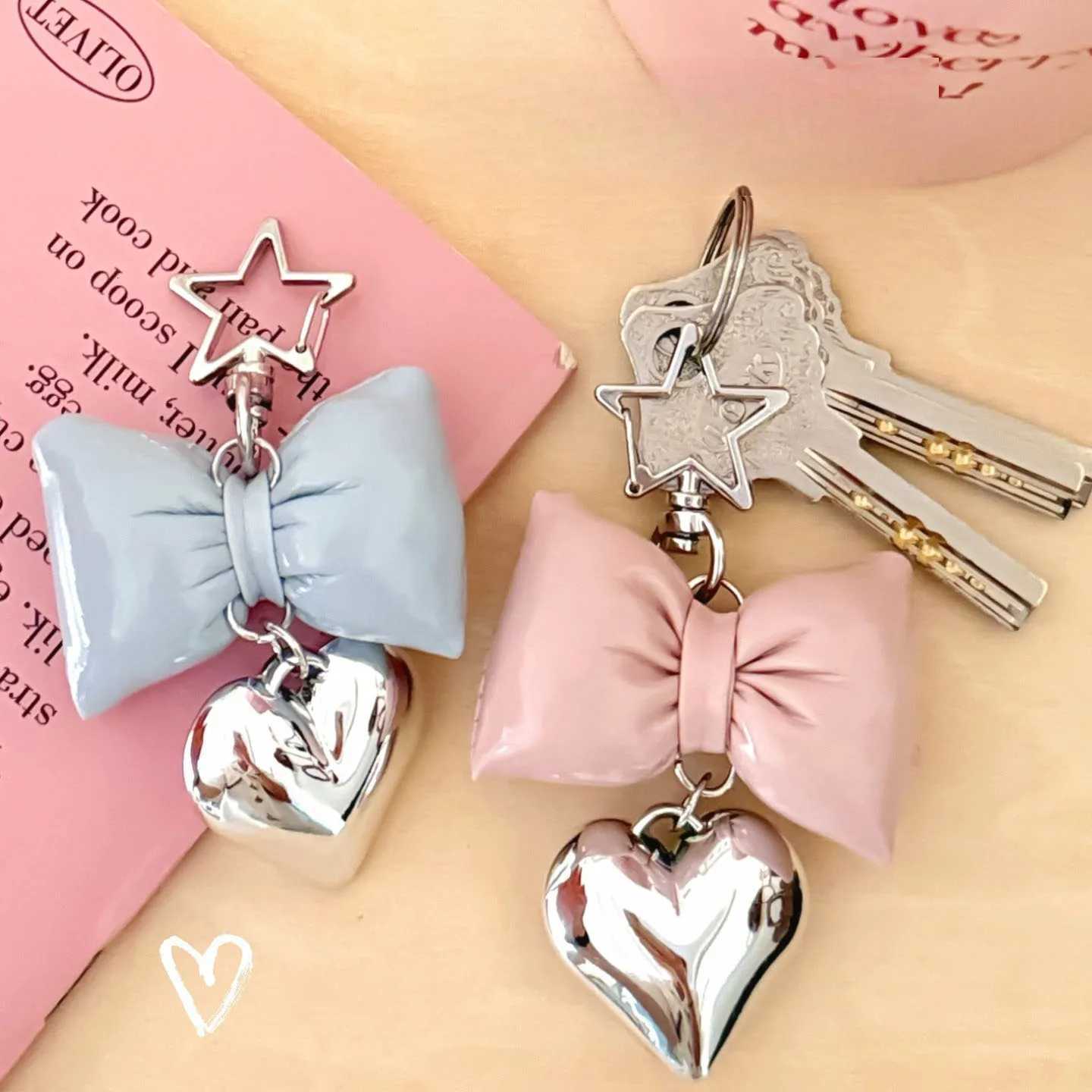 14 Pcs Lmitation Leather Bow Heart Pendant Bag Keychain Pendant Versatile Small Ornament W251021