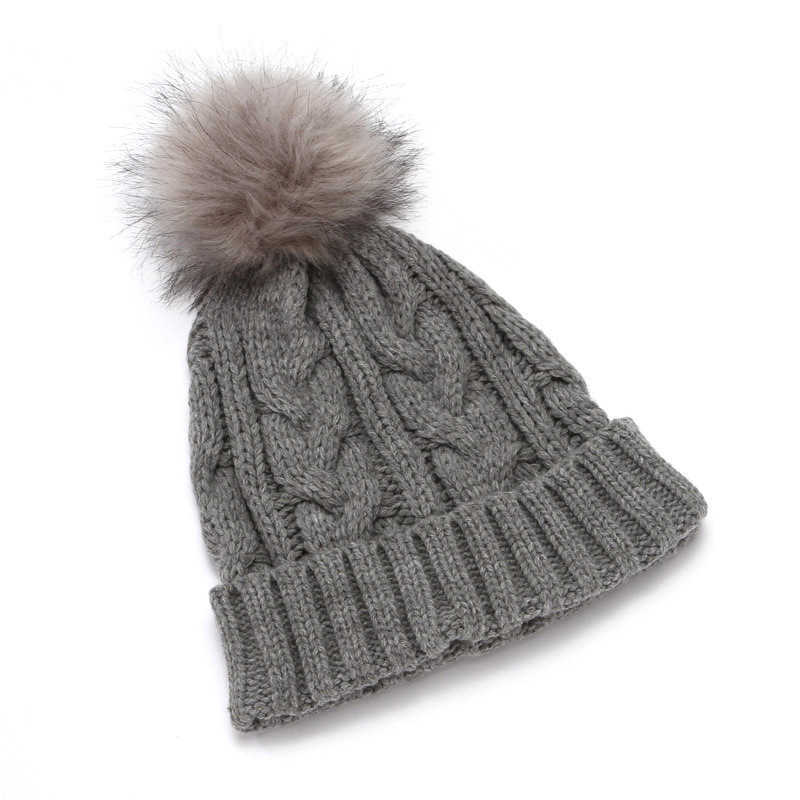 Autumn and Winter Knitted Hat with Faux Fur Unisex Conical Hat Nonfleece Lined Warm Braided Knitted Hat H251020