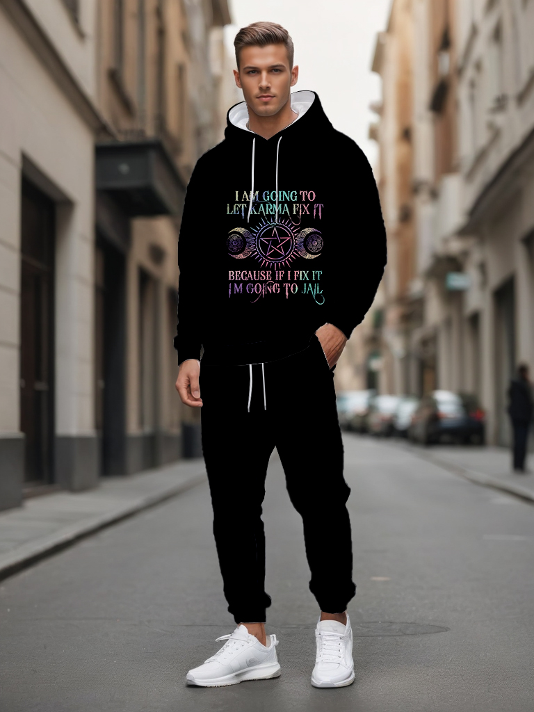 Men's Ankle-Length Knitted Hoodie Casual Outdoor Polyester Print Sweatshirt with Adjustable Drawstring Gradient Color - LMWY00164