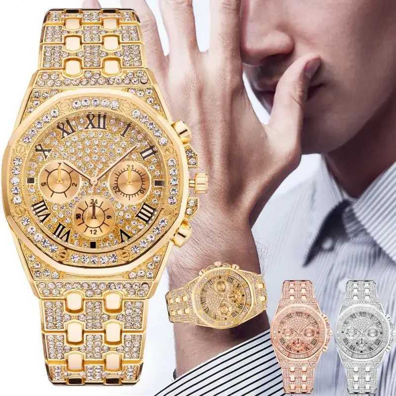 Mens Fashion Luxury Threeeye Full Diamond Roman Pattern Stainl Steel Diamond Multifunction Casual QuartzXJ251021
