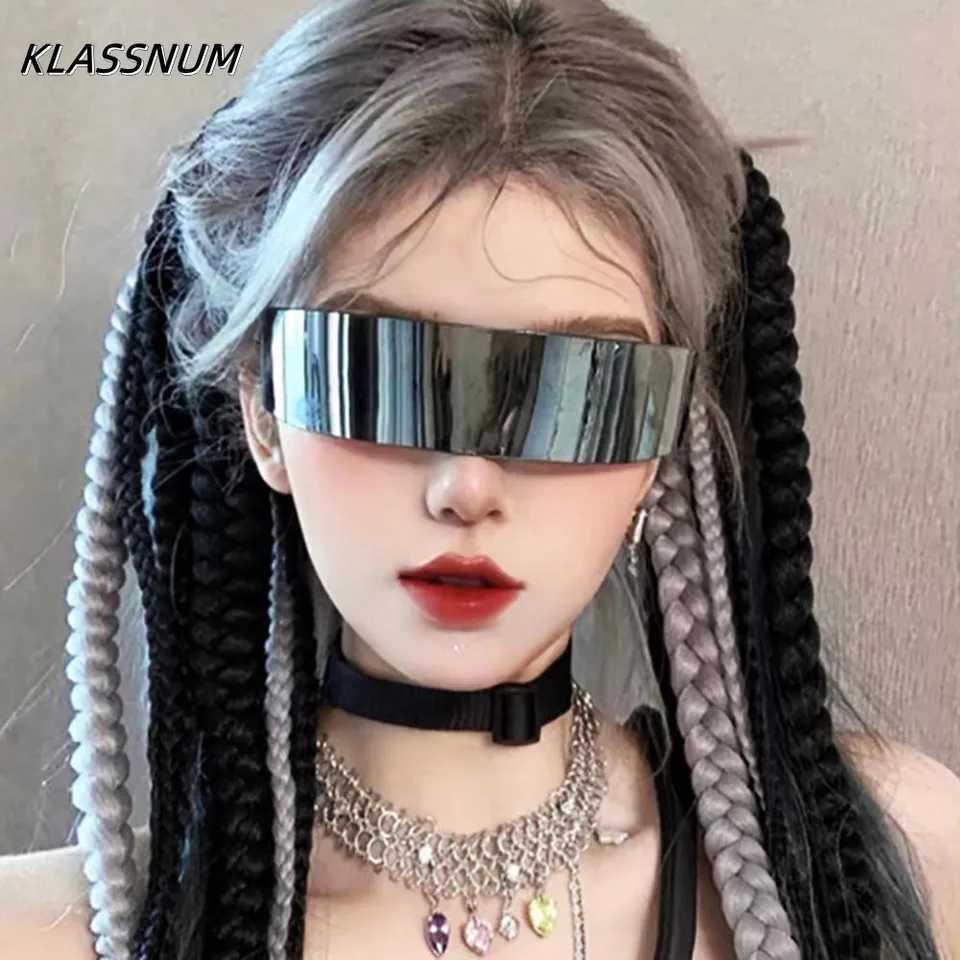KLASSNUM Futuristic Narrow Cyclops Visor Sunglasses Women Men Laser Eyeglasses UV400 Mirrored Lens Costume Party Eyewear Glasses J251114