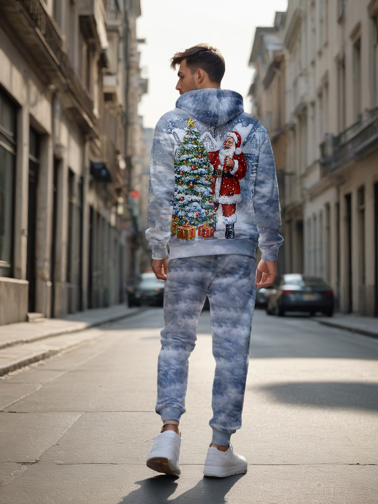 Men's Ankle-Length Knitted Hoodie Casual Outdoor Polyester Sweatshirt Gradient Color Print Adjustable Drawstring Long Sleeve - LMWY00174