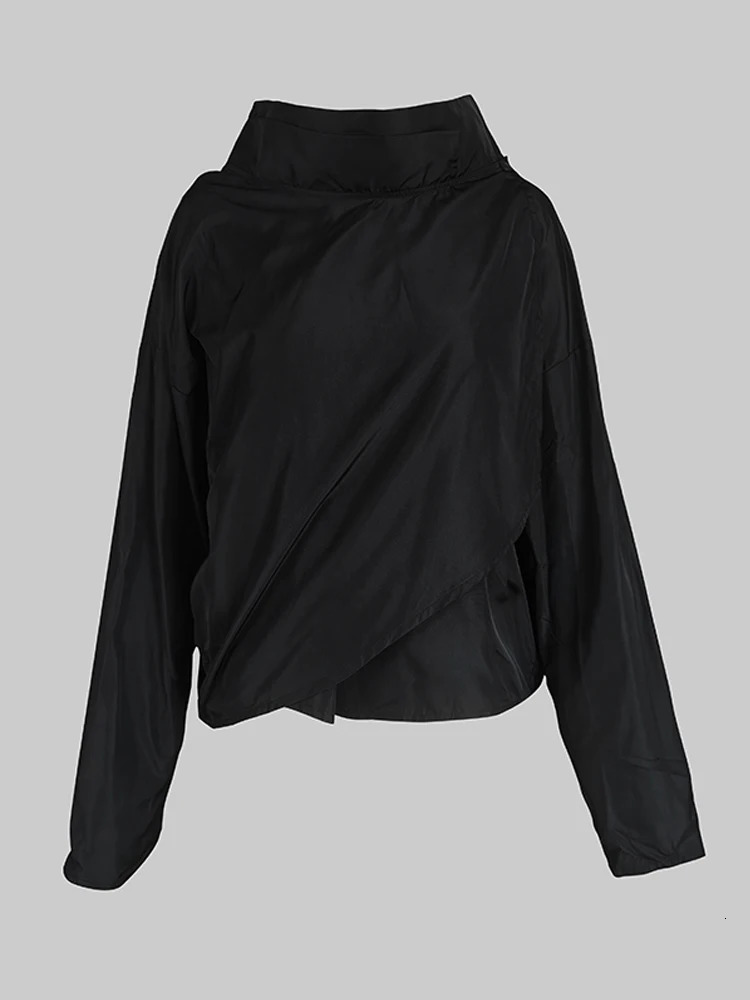 Womens Autumn Jacket High Neck Long Sleeves Loose Fit Coat Solid Color Asymmetrical Cool Outerwears for Female 251021