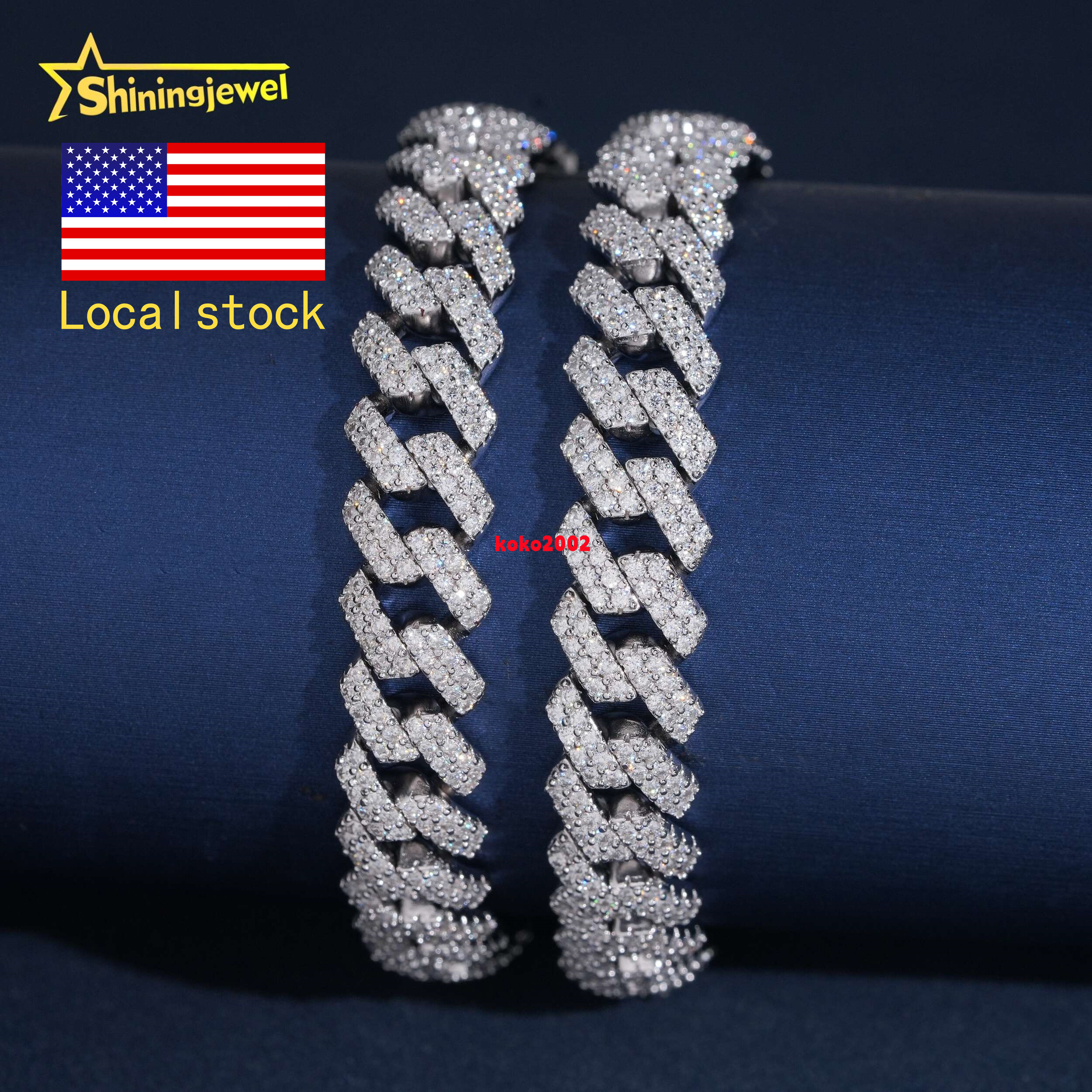 USA Local Stock Iced Out Diamond Fast Ship Custom Bracelet Hip Hop Jewelry 925 Silver VVS Moissanite Shining Cuban Link Bracelet