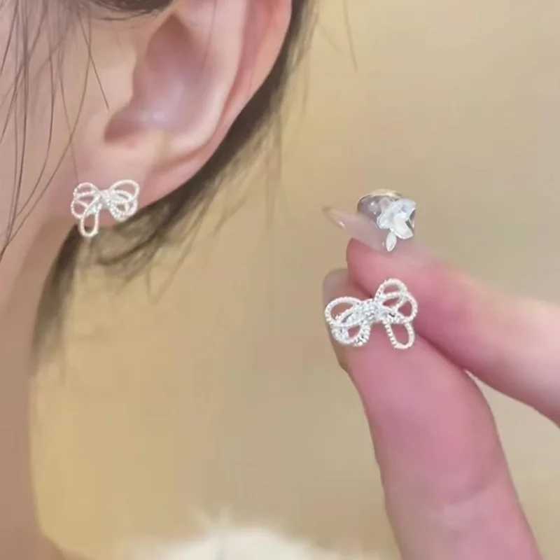 S925 Sterling Silver Hollow Out Irregular Bow Butterfly Tie Stud Earrings for Women Fine Jewelry High Luxury Vintage Accessories J251021