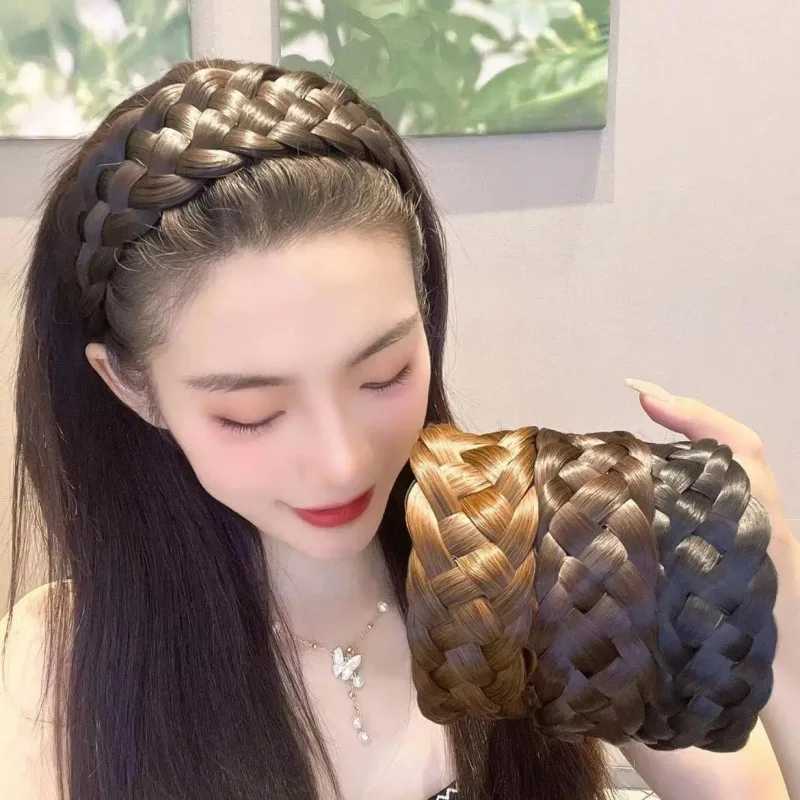 Bohemian Wide Hair Accessories Toothed Nonslip Hairband Wig Twist Braid Hair Hoop Artificial Fishbone Style Braided HeadbandW254021