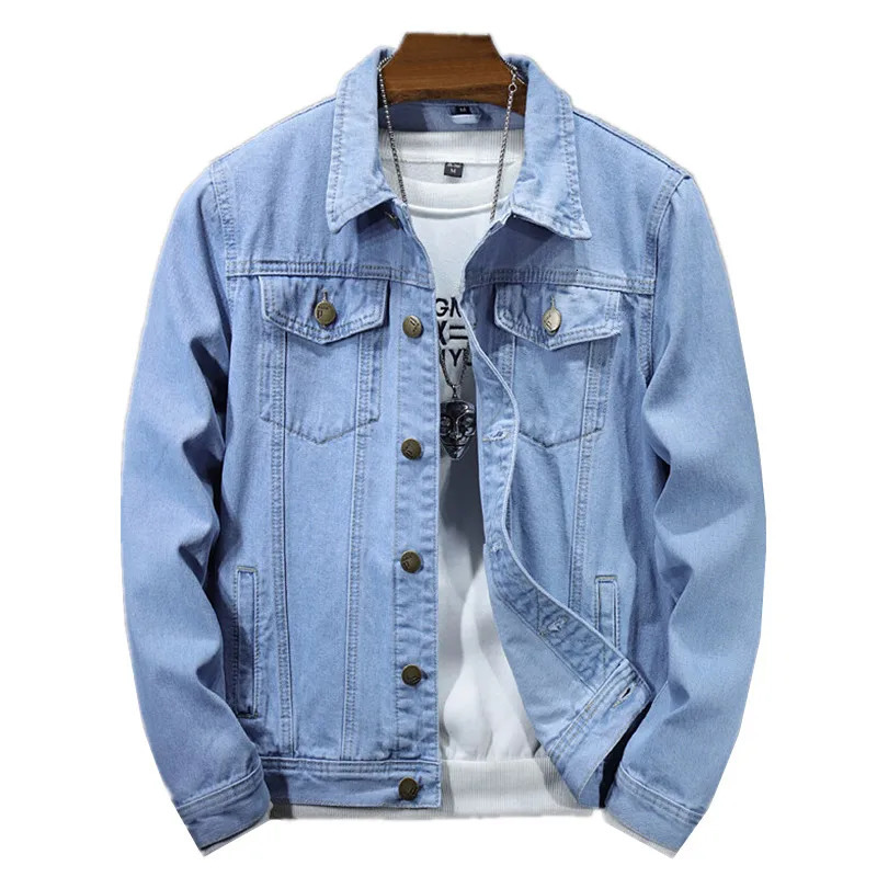 Deep Blue Mens Long Sleeve Denim Jacket Single Breasted Lapel Coat Black Fashion Casual Jackets Asian Size M5XL 251010
