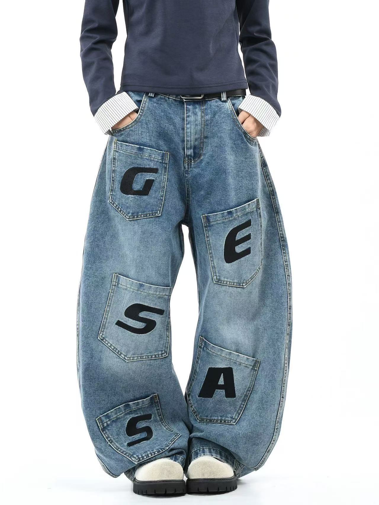 2025 American Retro Fashion Luxury Pants Designer Washed Autumn/Winter New Multi Pocket Design Bent Knife Pants Retro Neutral Jeans Floor Dragging Loo