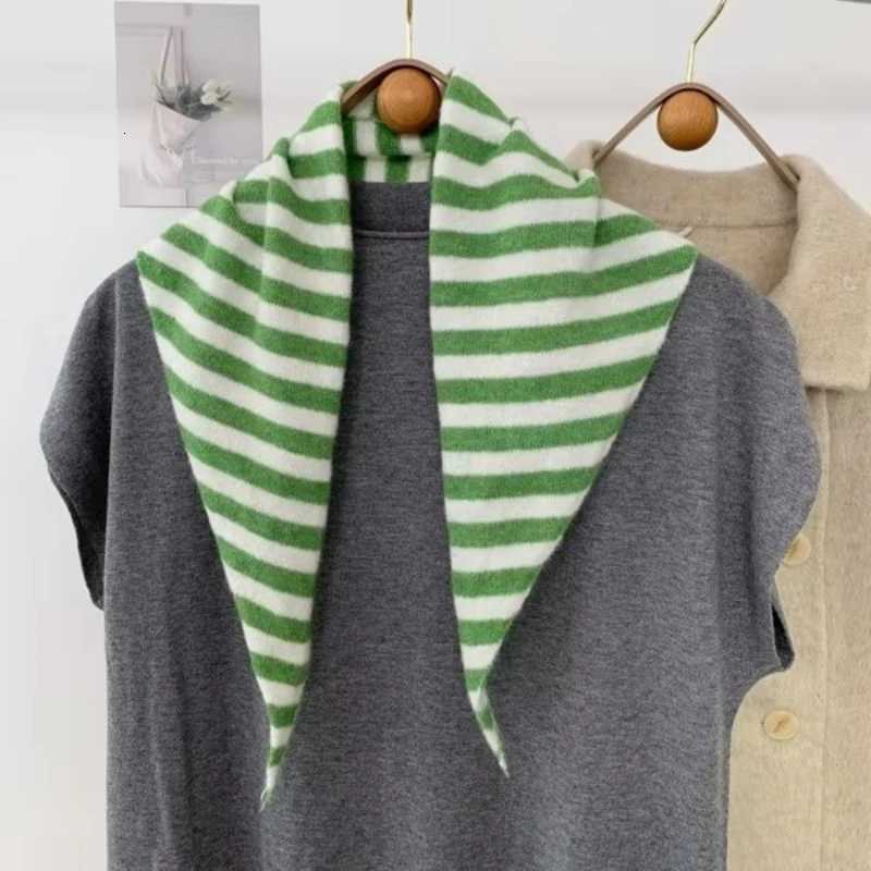 New Women Wool Scarf Shawl Winter Warm Soft Knitted Striped Triangle Fashion Brand Bandana Lady Wool Scarves W251021