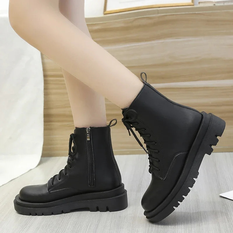 Womens Platform Shoes Autumn Round Toe Side Zipper Ankle Boots for Women Casual Sneakers Outdoor Womens Platform Boots 251021