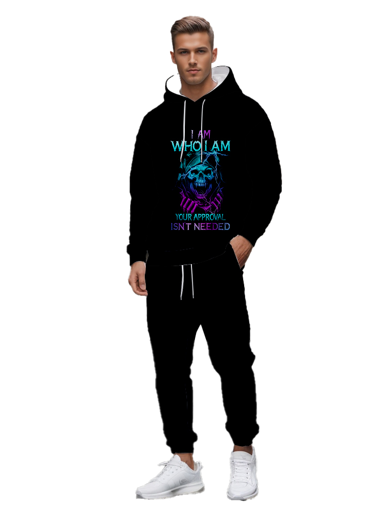 Men's Ankle-Length Knitted Hoodie Casual Outdoor Polyester Print Sweatshirt with Adjustable Drawstring - LMWY00161