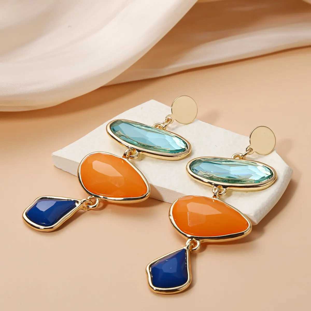 Boho Elegant Geometric Drop Crystal Long Stud Earrings For Women Simple Irregular Blue Earring Jewelry Accessories Gifts J251021