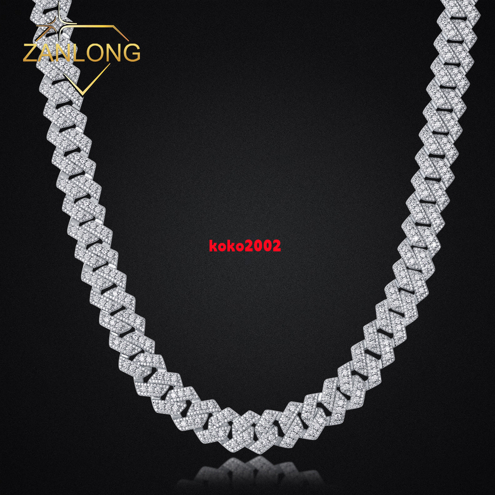 Zanlong 14038 Wholesale Cuban Hip Hop Jewelry Fashion Silver Necklaces Diamonds Iced Out Cuban Necklace for Men Moissanite Chain