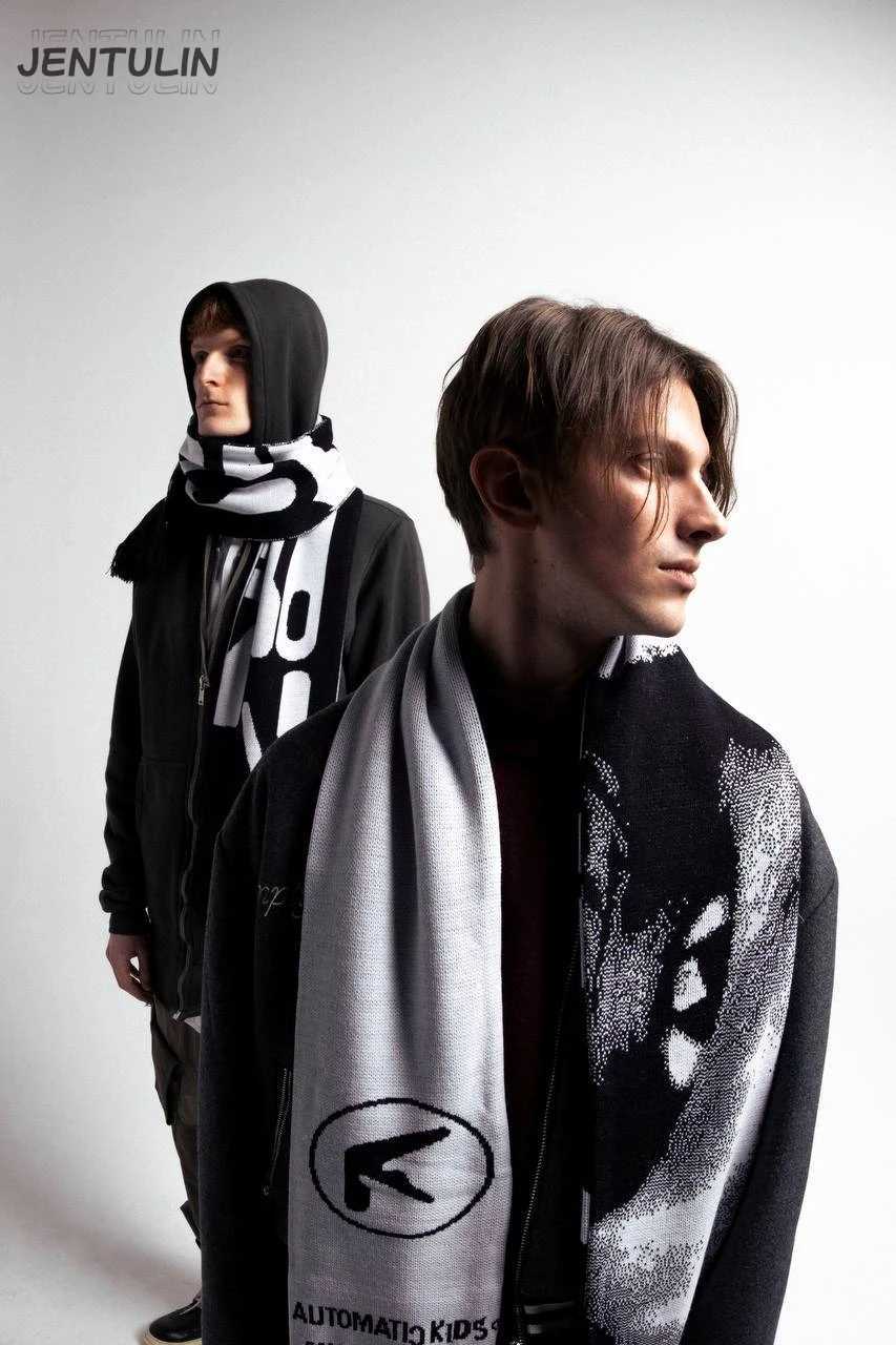 Men Scarf Winter Y2k Streetwear Black Knitted Aphex Twin Goth Shawl Scarves Korean Harajuku Hip Hop Punk Warm Unisex Accessories W251021