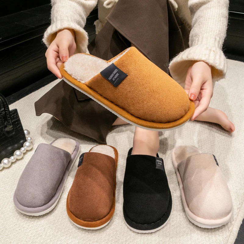 Winter Warm Slippers Men House Non Slip Soft Shoes Comfortable Flat Heel Home Indoor Bedroom Plush Slippers Bedroom Female shoes 251021