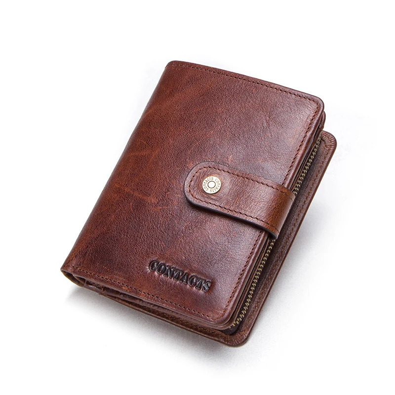 CONTACTS Genuine Leather Short Wallets for Men RFID Vintage Coin Purse Card Holder Male Money Clip Womens Wallet Bag Handbag 251013
