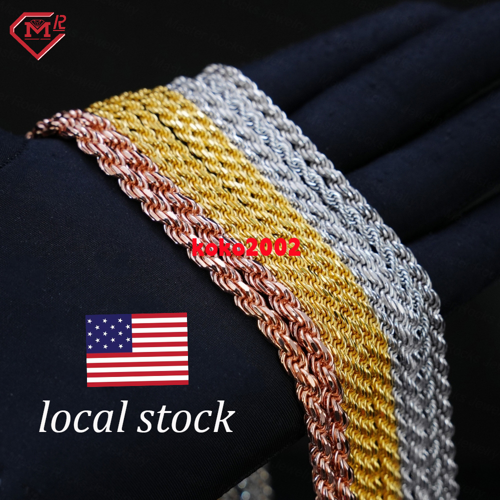 Wholesale 25mm 35mm 45mm Rope Chain Rose Gold Silver Plated Custom Jewelry S925 Rope Necklace