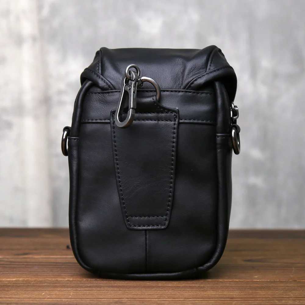 Multi Functional Mens Leather Waist Bag Fashionable And Casual Top Layer Cowhide Crossbody Bag 67inch Mobile Phone Hook Bag Z251021